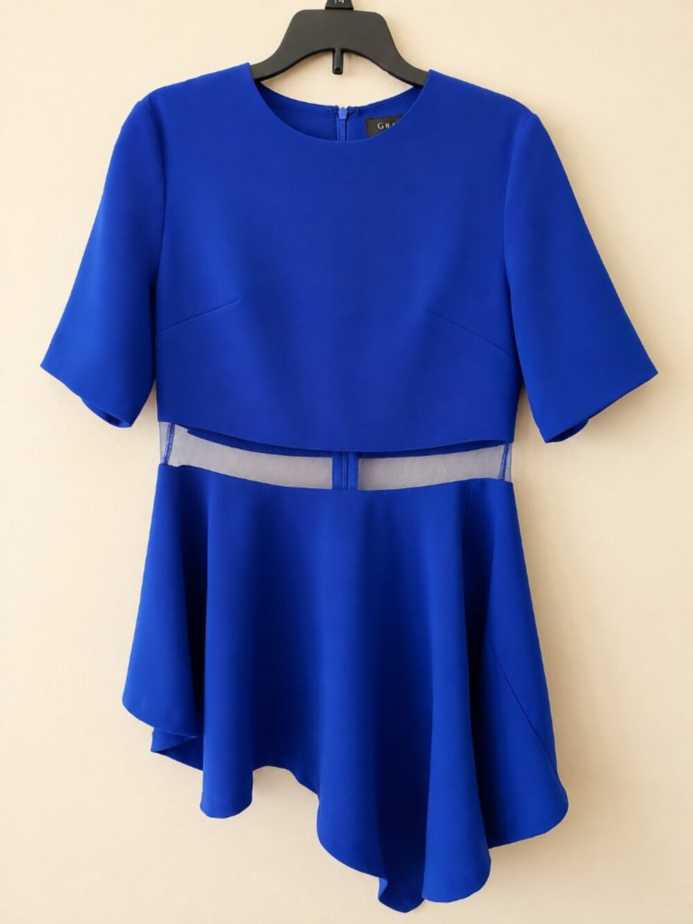 Gracia Royal Blue See-Through Mesh Asymmetrical Top SZ S